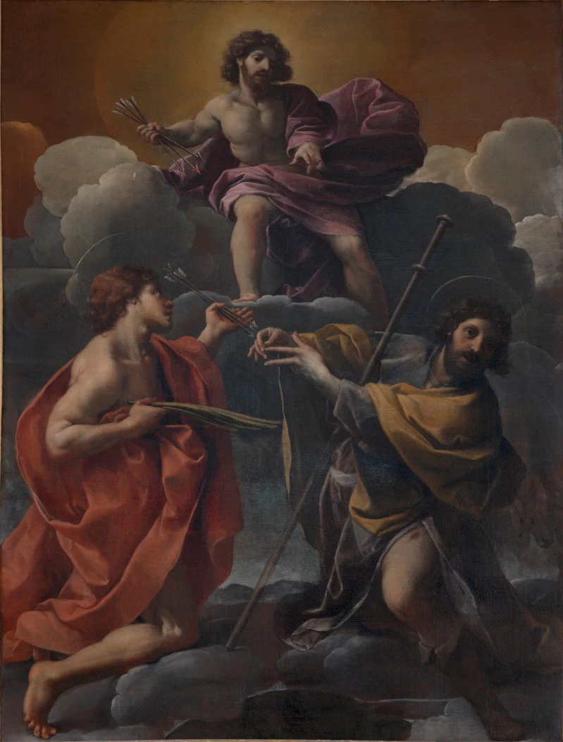 San Rocco e San Sebastiano inginocchiati davanti a Gesù Cristo